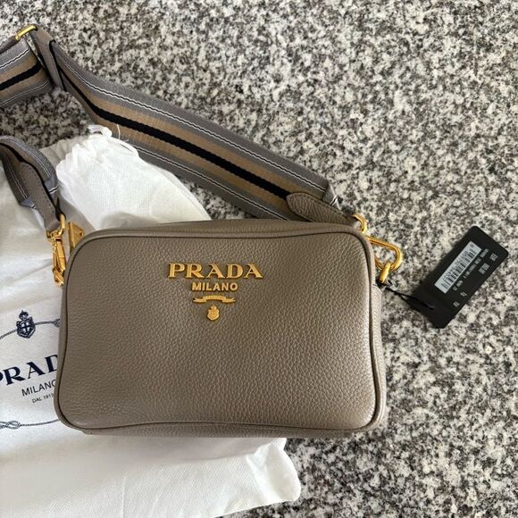 Prada Gray Leather Crossbody Bag with Colorful Strap - Picture 2 of 6